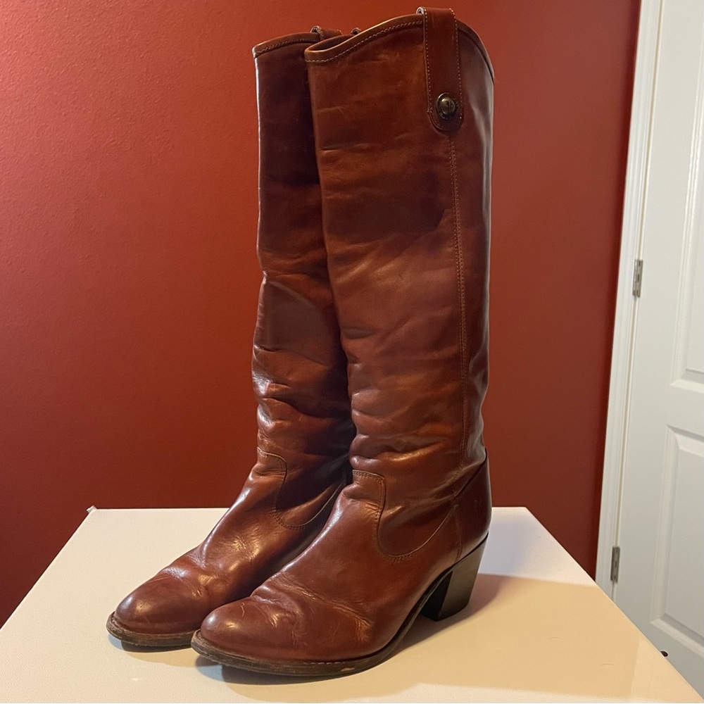 Frye Women’s Jackie Button Tall Oiled Brown Leather Western Riding Boots